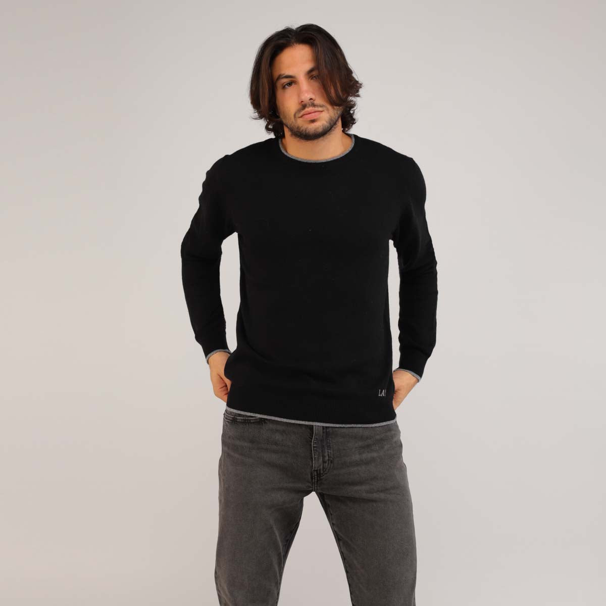 MAGLIA LAMBSWOOL BORDINI CONTRASTO