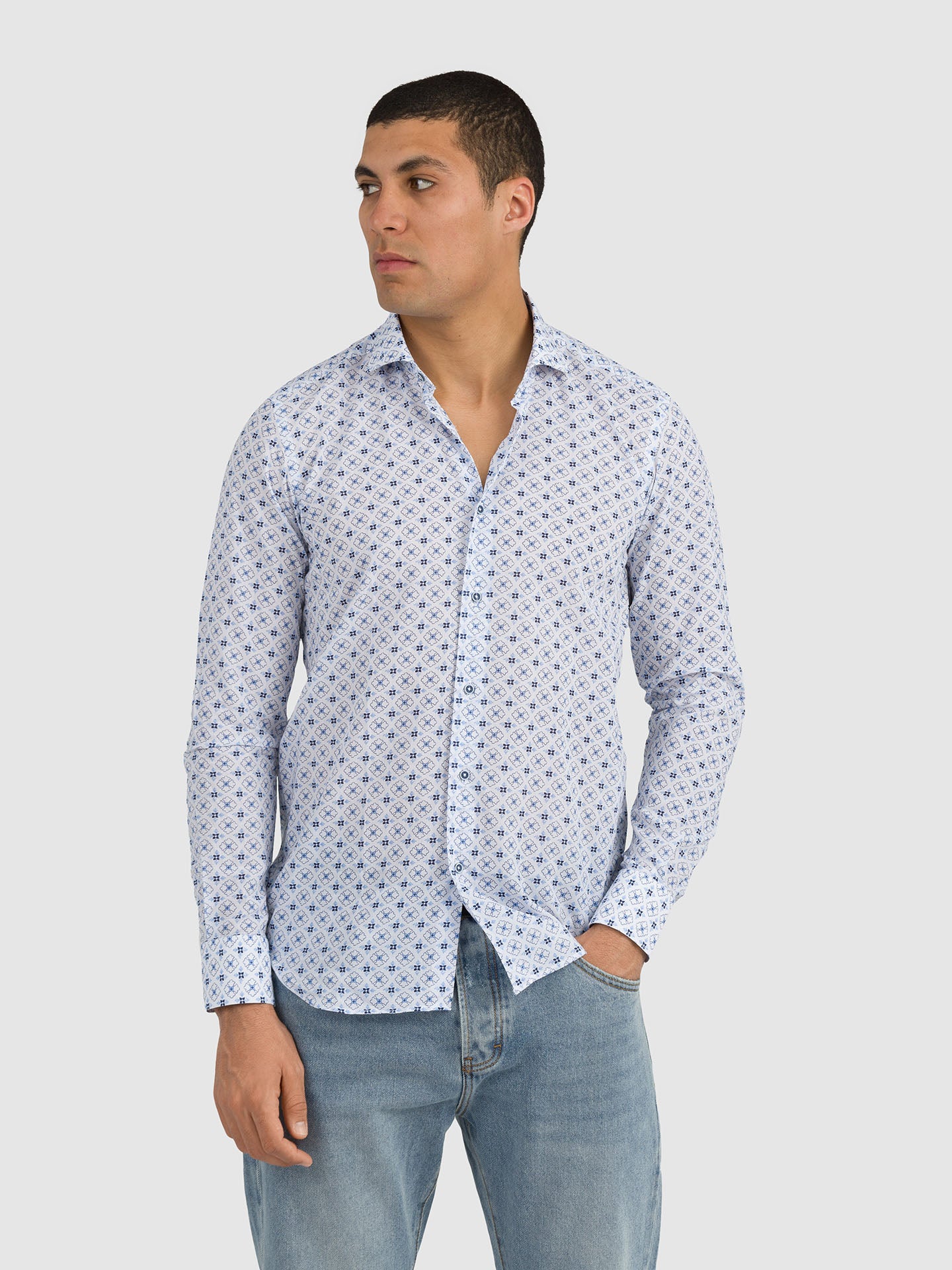 CAMICIA M/L COLLO FRANCESE STAMPA MAIOLICHE