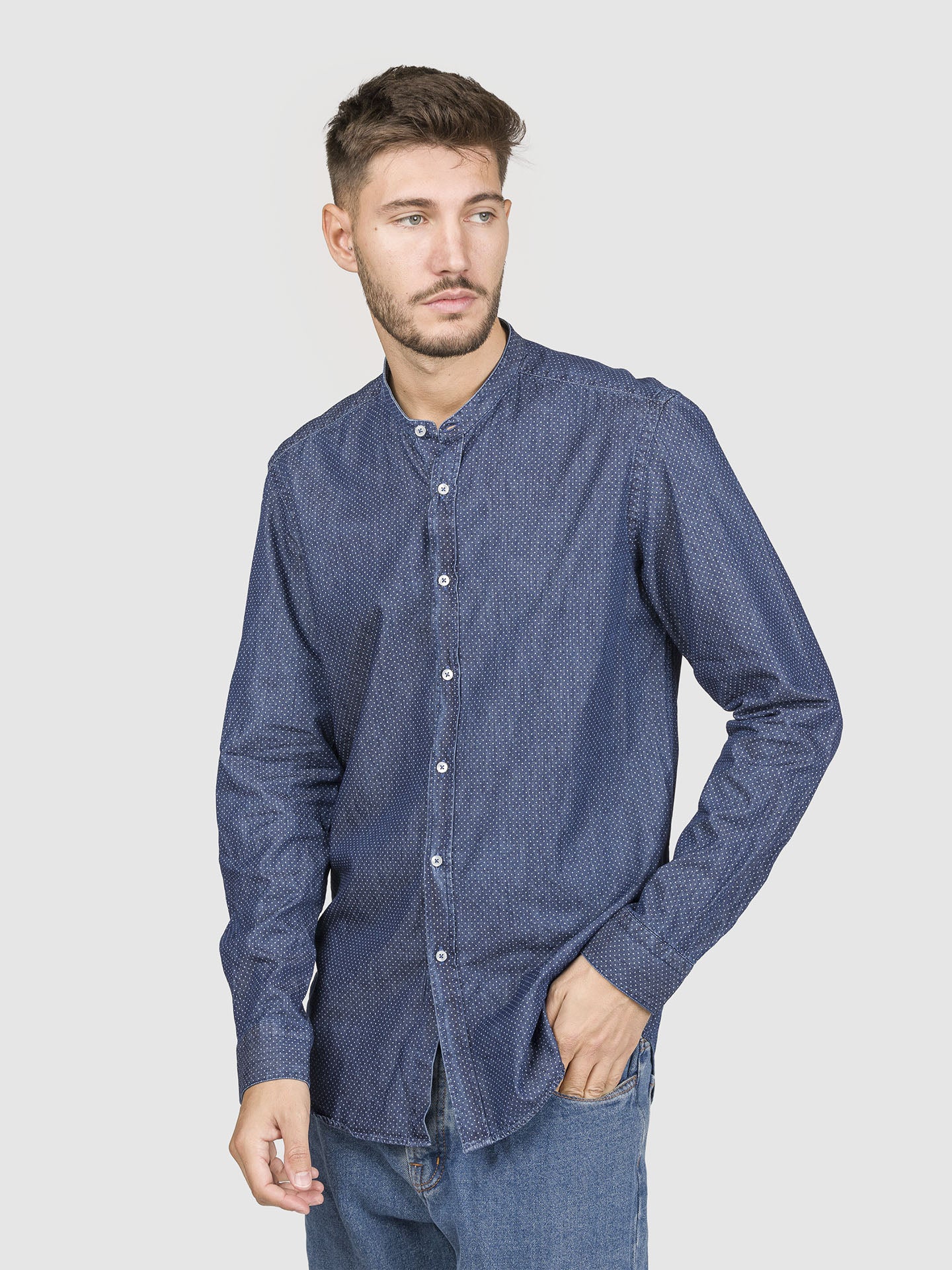 CAMICIA DENIM COLLO KOREANO MICROPOIS