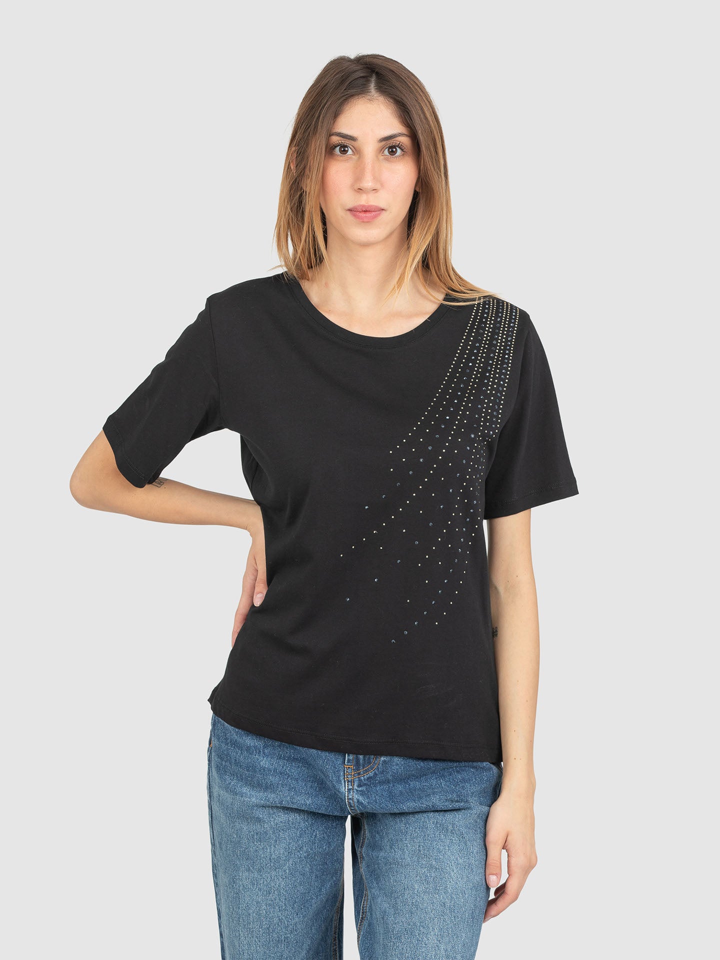 T-SHIRT APPLICAZIONI STRASS PIOGGIA