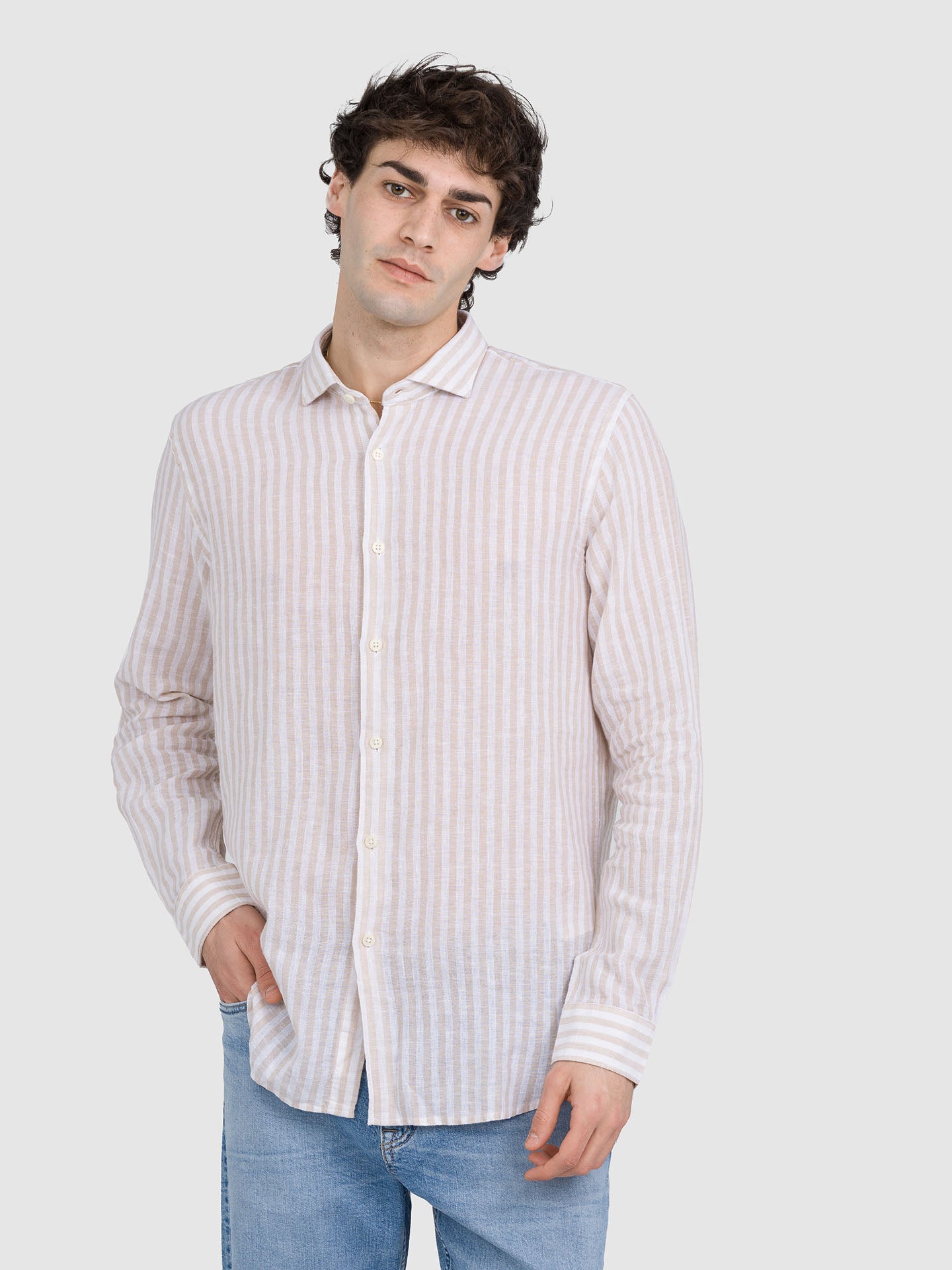 CAMICIA COLLO ITALIANO RIGA BIANCO E BEIGE