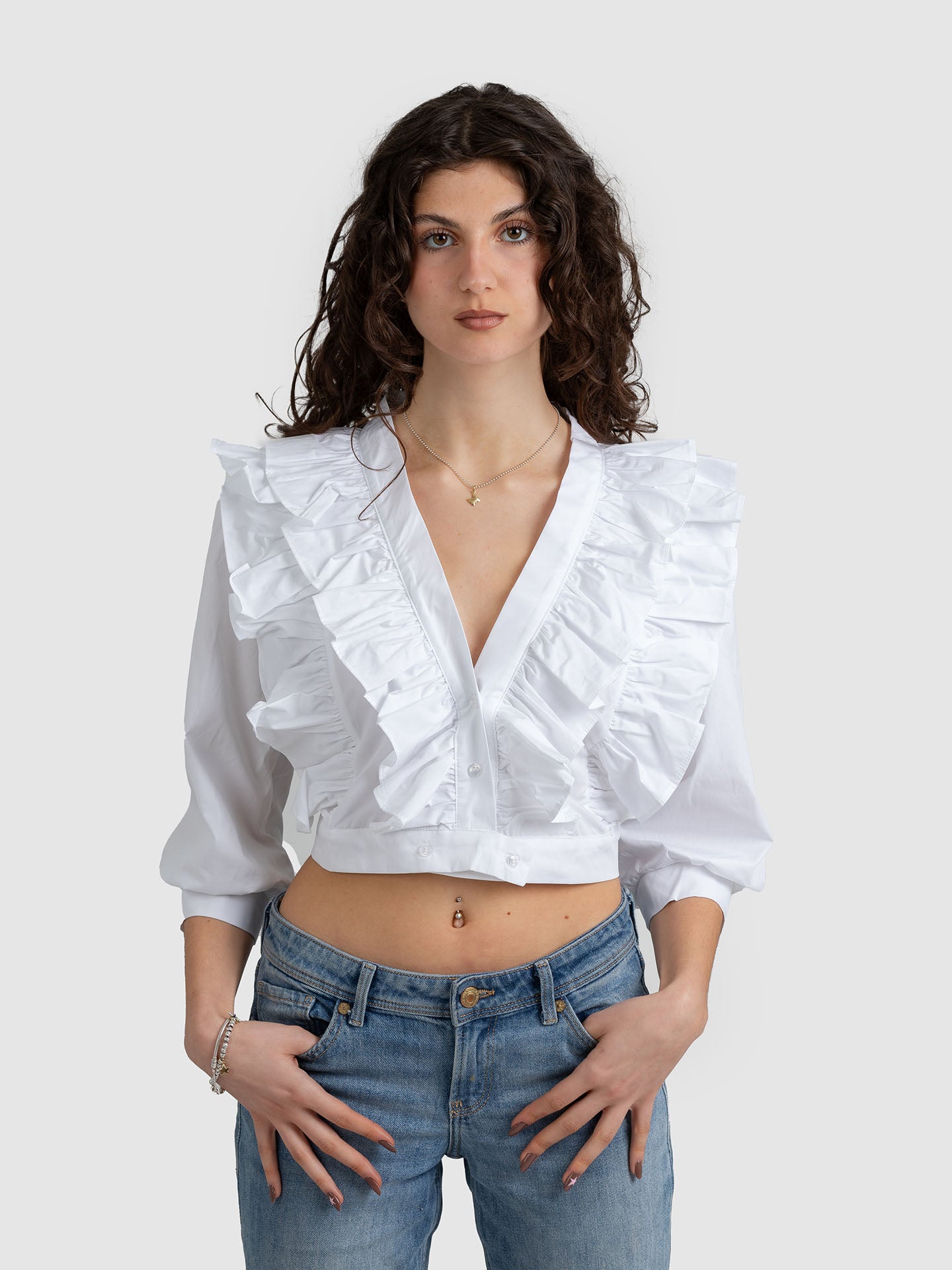 CAMICIA CROP SCOLLO V ROUCHES
