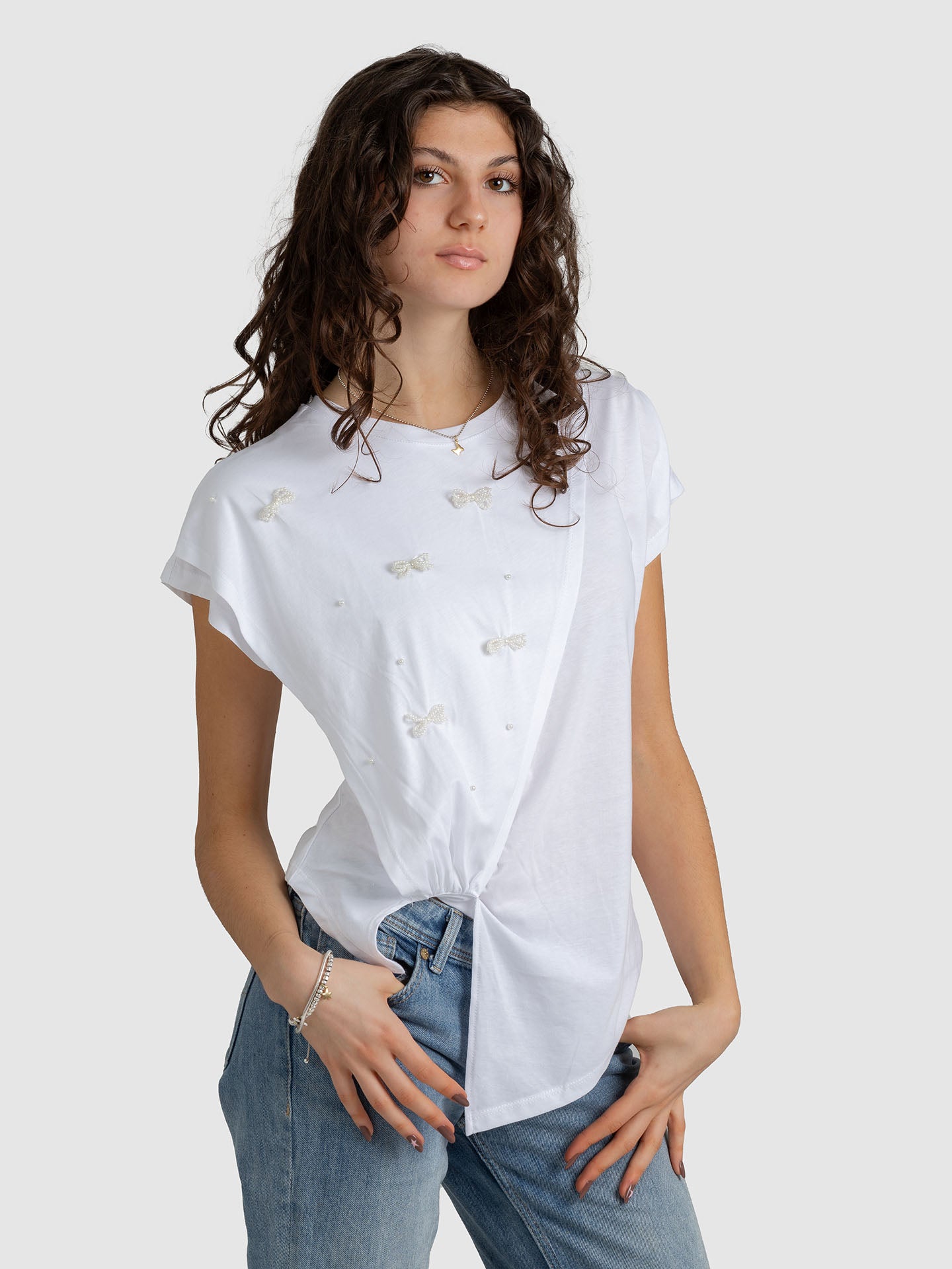 T-SHIRT NODO FIOCCHI PERLINE