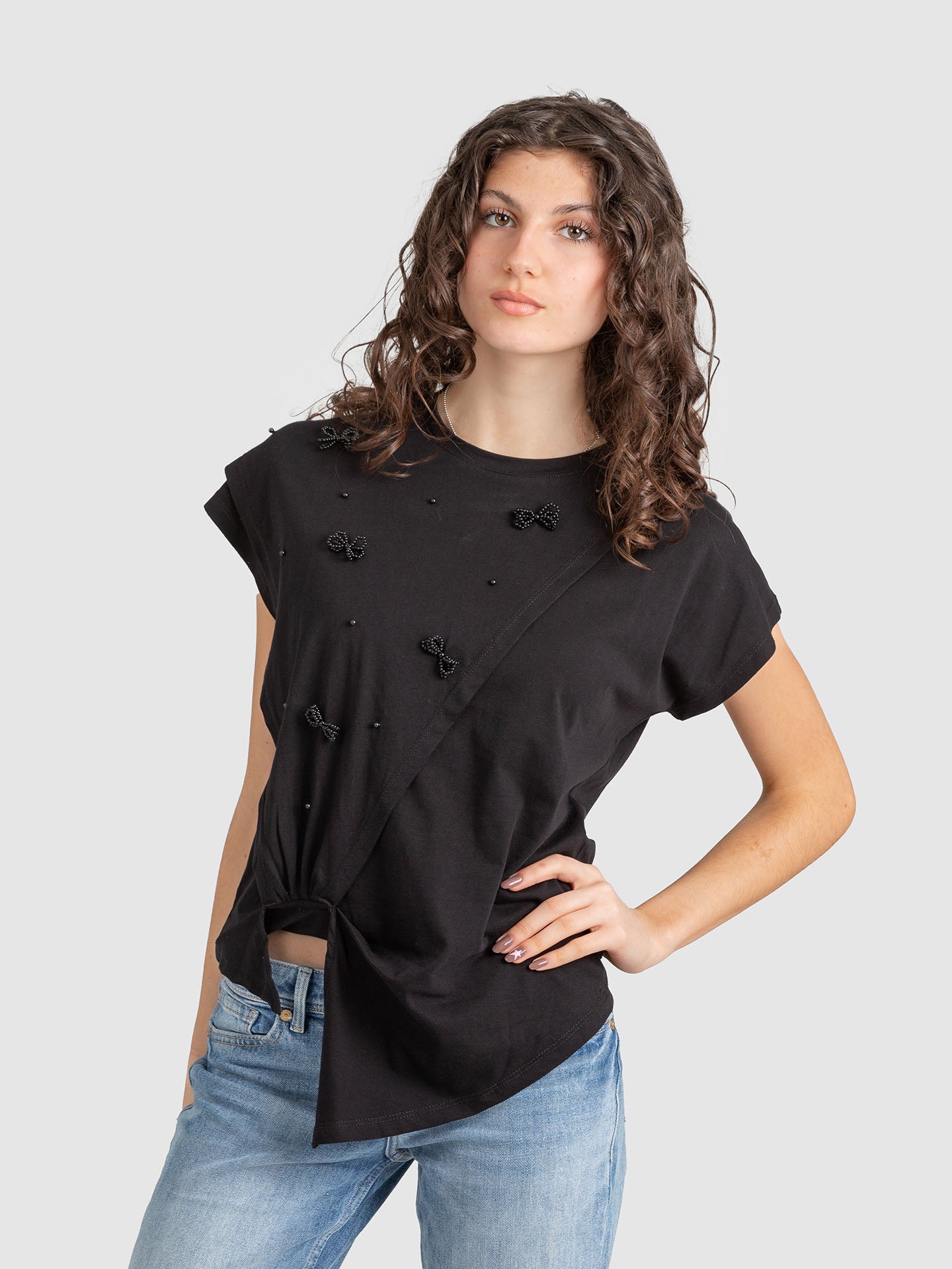 T-SHIRT NODO FIOCCHI PERLINE