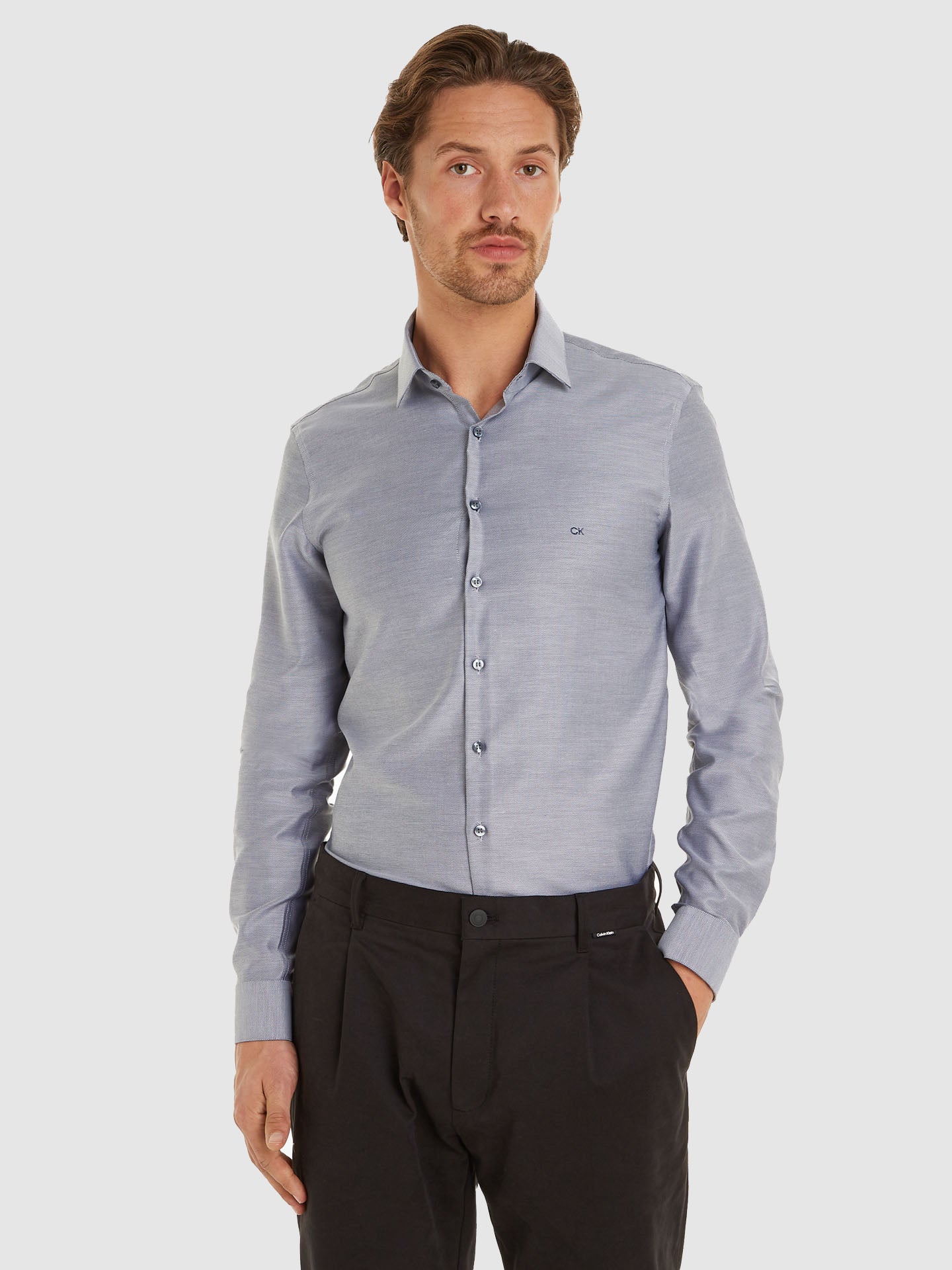 CAMICIA BASICA STRETCH LAVORATA SLIM FIT