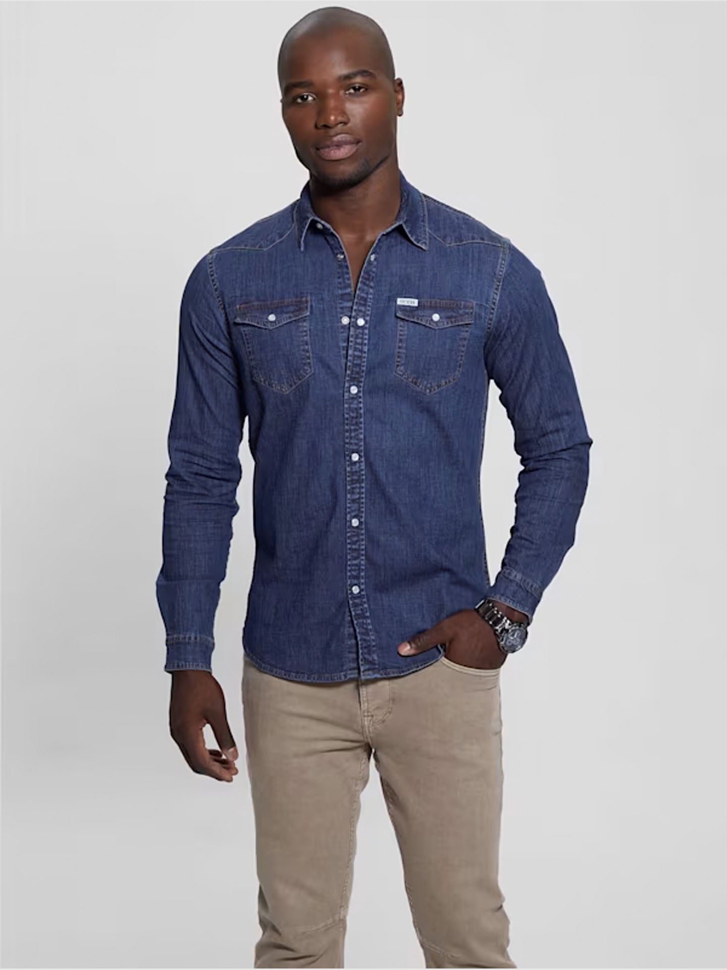 CAMICIA WESTERN MANICA LUNGA DENIM