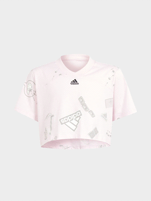 ADIDAS T-shirt Brand Love Crop T-SHIRTERIA BAMBINO Rosa Bianco ... 