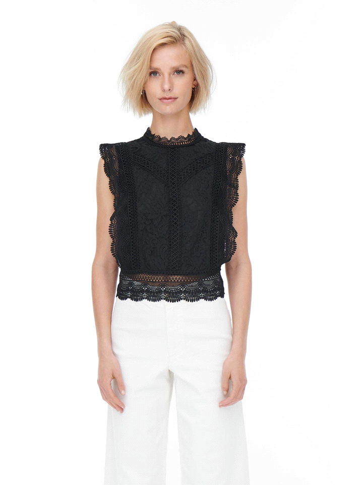 ONLY T-SHIRT KARO LACE TOP