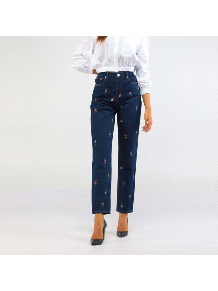 JEANS MOM FIT FLOWER 