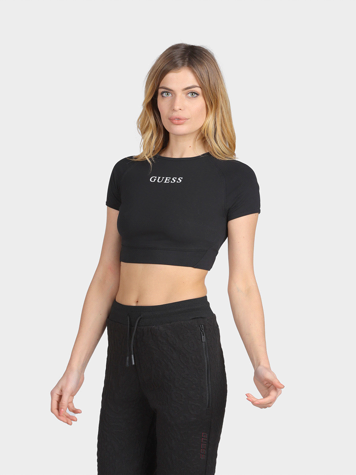 GUESS T-SHIRT CROPPED LOGO CENTRALE