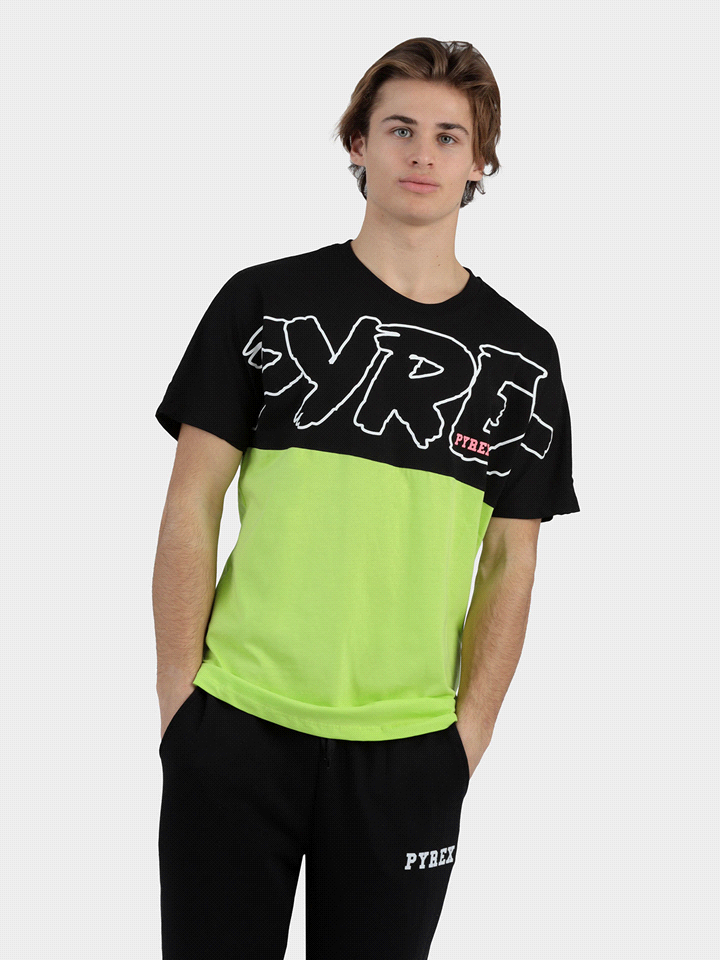 PYREX T-SHIRT M/C SCRITTA ALL OVER COLOR BLOCK