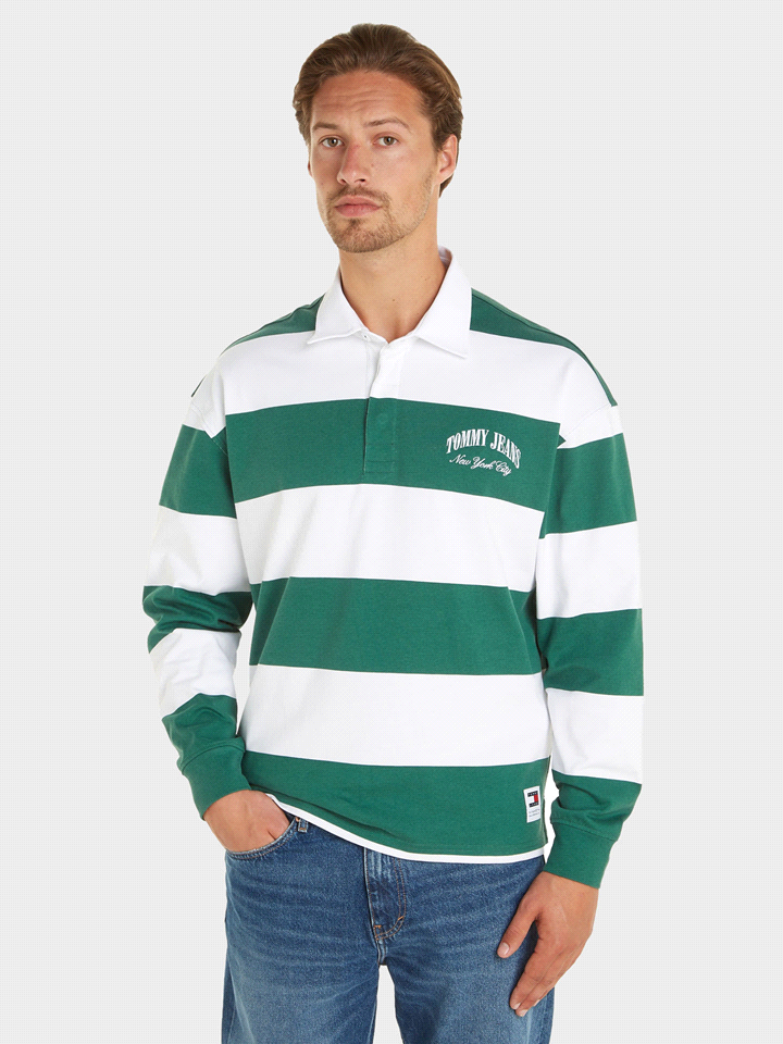 TOMMY JEANS POLO MANICA LUNGA RUGBY POLO UOMO Verde  ... 