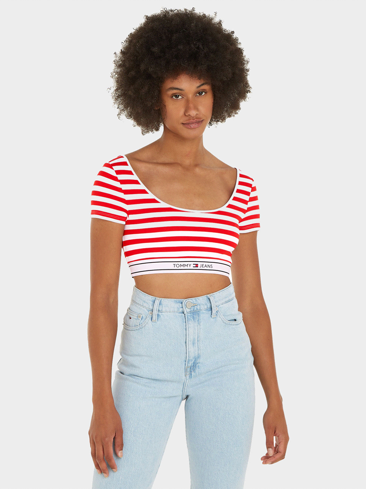 TOMMY JEANS TOP STRIPES T-SHIRTERIA DONNA Rosso  ... 