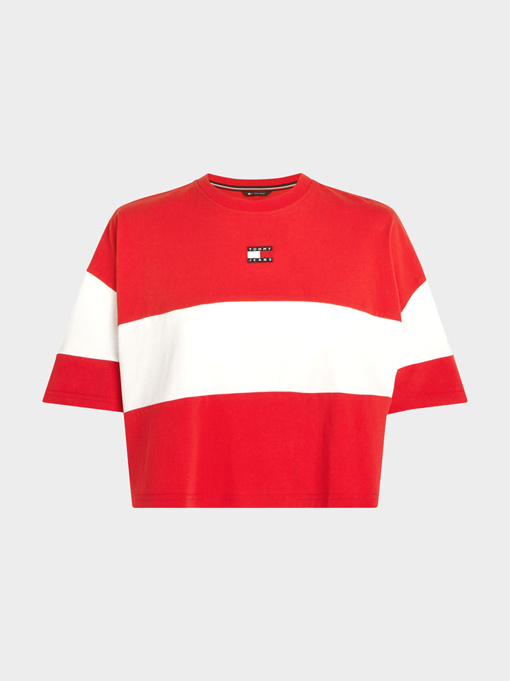 TOMMY JEANS T-SHIRT BADGE STRIPES T-SHIRTERIA DONNA Rosso  ... 
