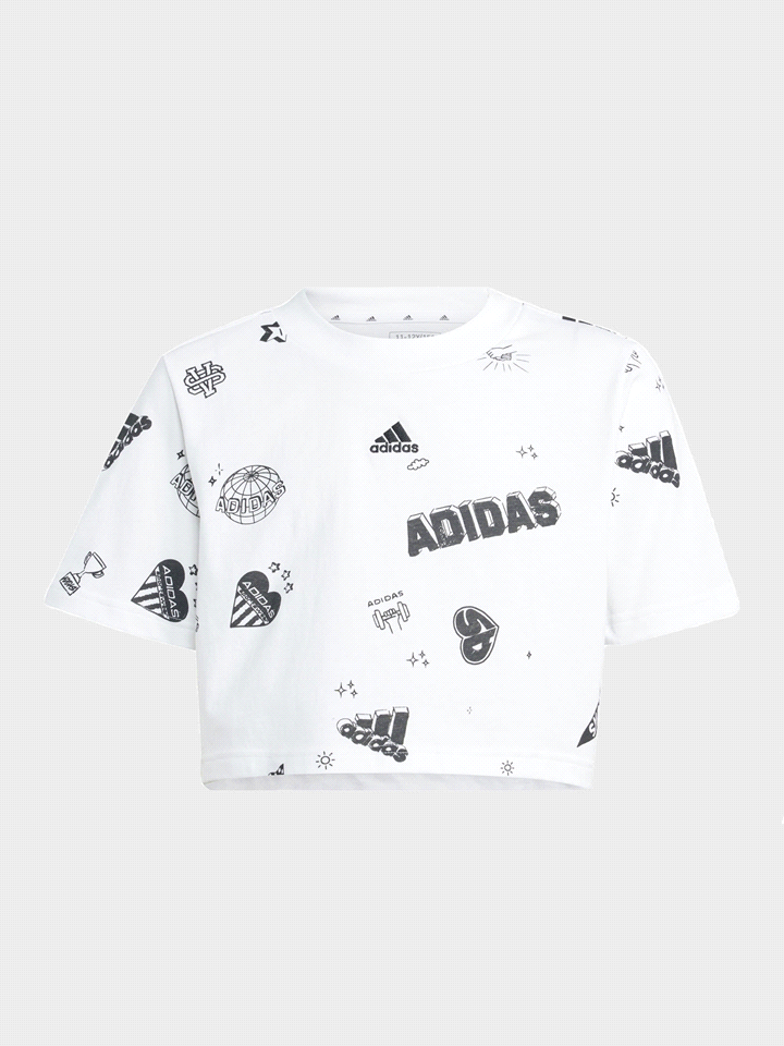 ADIDAS T-shirt Brand Love Allover Print Crop Junior